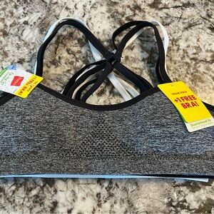 3 Pack New Hanes Girls Seamless Cross Strappy Back Bra Medium Black White Gray